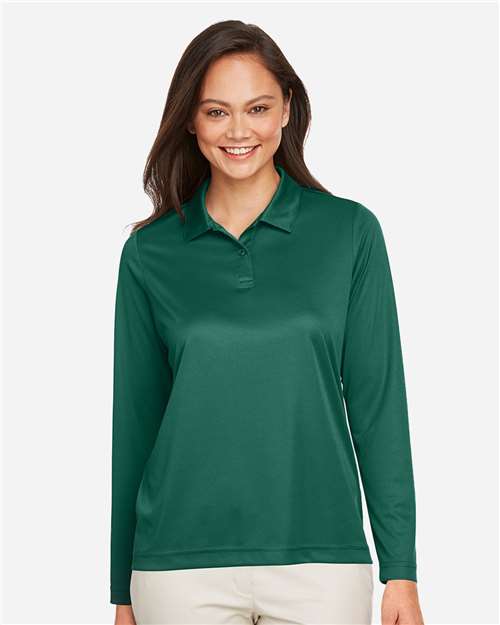 Team 365 TT51LW Women's Zone Performance Long Sleeve Polo - Sport Forest - model front