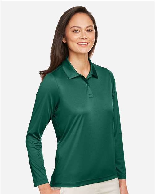 Team 365 TT51LW Women's Zone Performance Long Sleeve Polo - Sport Forest - model side