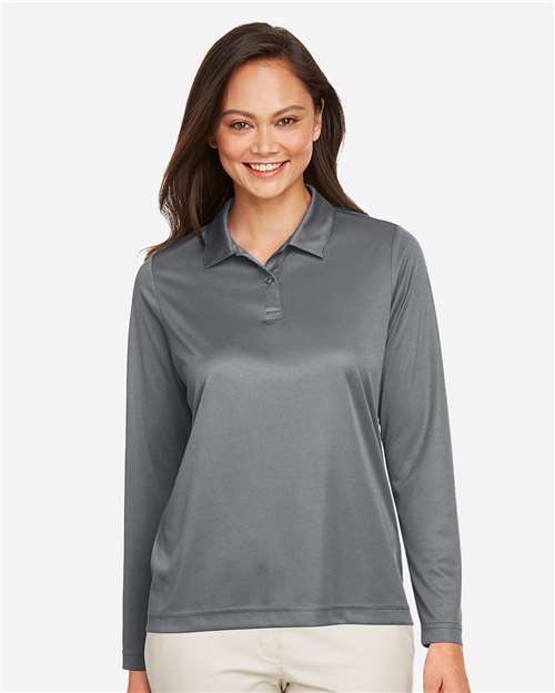 Team 365 TT51LW Women's Zone Performance Long Sleeve Polo - Sport Graphite - model front