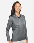 Team 365 TT51LW Women's Zone Performance Long Sleeve Polo - Sport Graphite - model side