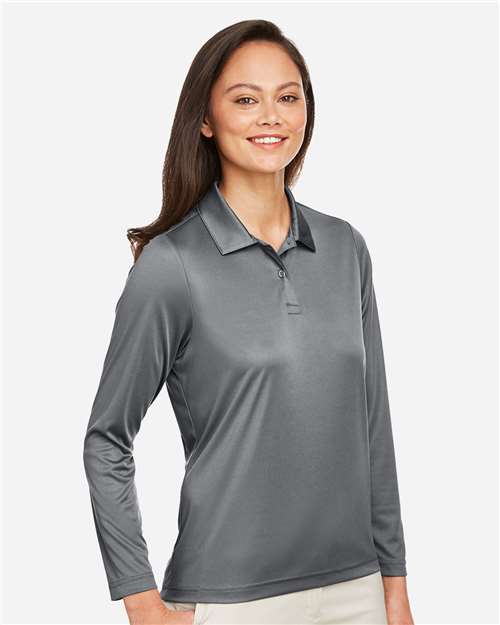 Team 365 TT51LW Women's Zone Performance Long Sleeve Polo - Sport Graphite - model side