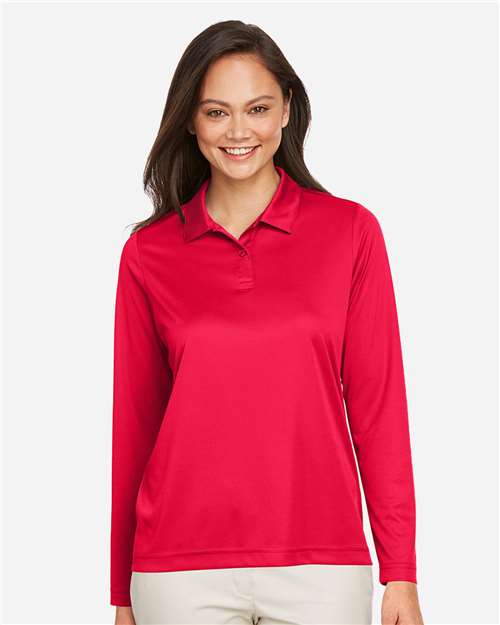 Team 365 TT51LW Women's Zone Performance Long Sleeve Polo - Sport Red - model front