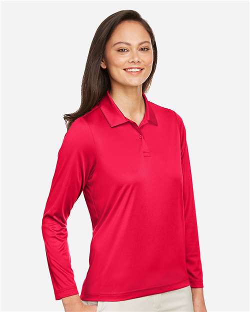 Team 365 TT51LW Women's Zone Performance Long Sleeve Polo - Sport Red - model side