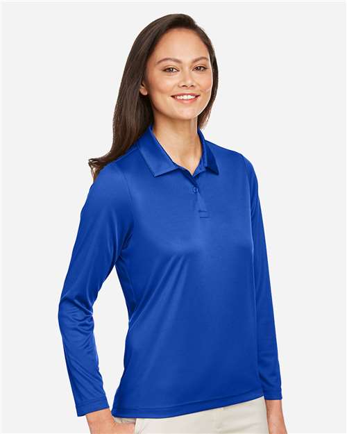 Team 365 TT51LW Women's Zone Performance Long Sleeve Polo - Sport Royal - model side