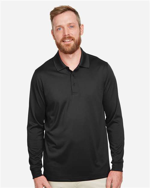 Harriton M348L Men's Advantage Snag Protection Plus IL Long Sleeve Polo - Black - model front