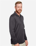 Harriton M348L Men's Advantage Snag Protection Plus IL Long Sleeve Polo - Dark Charcoal - model side