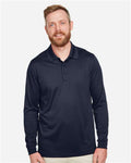 Harriton M348L Men's Advantage Snag Protection Plus IL Long Sleeve Polo - Dark Navy - model front
