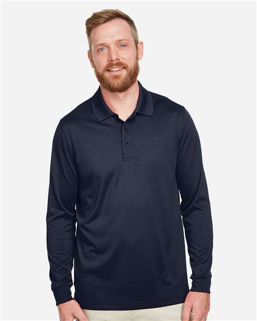 Harriton M348L Men's Advantage Snag Protection Plus IL Long Sleeve Polo - Dark Navy - model front