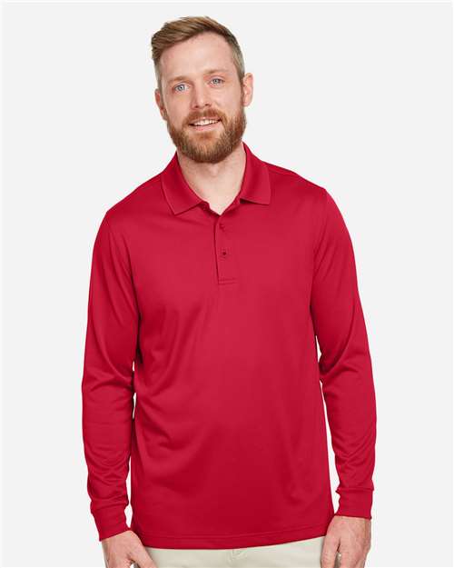 Harriton M348L Men's Advantage Snag Protection Plus IL Long Sleeve Polo - Red - model front