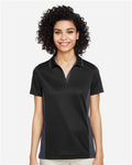 Harriton M386W Women's Flash Snag Protection Plus IL Colorblock Polo - Black/ Dark Charcoal - model front