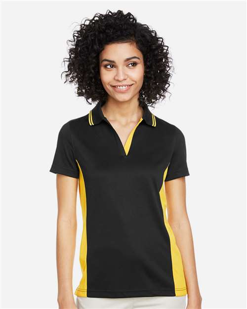Harriton M386W Women's Flash Snag Protection Plus IL Colorblock Polo - Black/ Sunray Yellow - model front