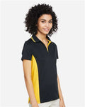 Harriton M386W Women's Flash Snag Protection Plus IL Colorblock Polo - Black/ Sunray Yellow - model side