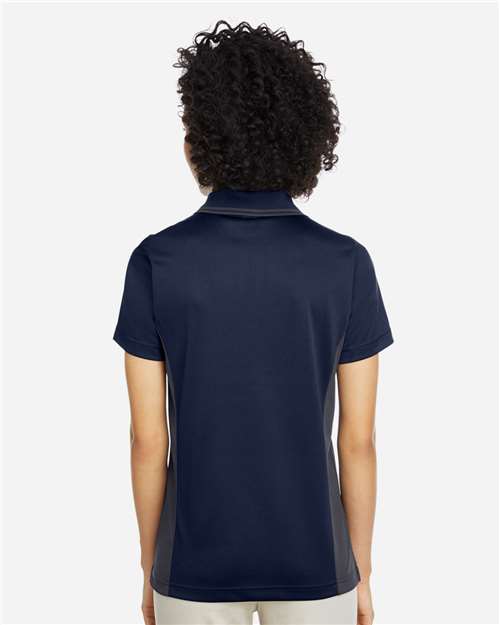 Harriton M386W Women's Flash Snag Protection Plus IL Colorblock Polo - Dark Navy/ Dark Charcoal - model back
