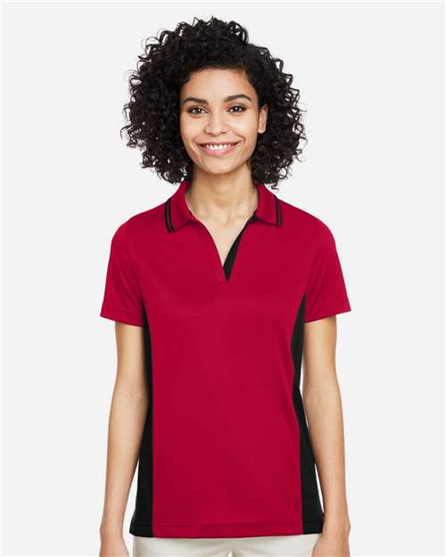 Harriton M386W Women's Flash Snag Protection Plus IL Colorblock Polo - Red/ Black - model front