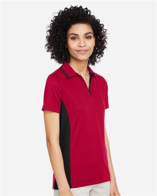 Harriton M386W Women's Flash Snag Protection Plus IL Colorblock Polo - Red/ Black - model side