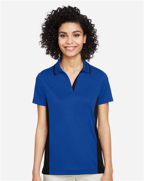 Harriton M386W Women's Flash Snag Protection Plus IL Colorblock Polo - True Royal/ Black - model front