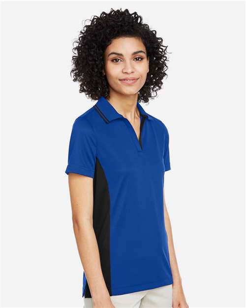 Harriton M386W Women's Flash Snag Protection Plus IL Colorblock Polo - True Royal/ Black - model side
