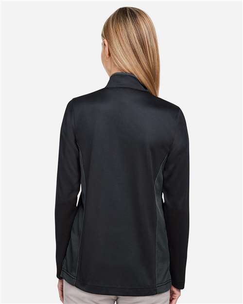 Harriton M786W Women's Flash Snag Protection Plus IL Colorblock Quarter-Zip Pullover - Black/ Dark Charcoal - model back