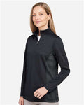 Harriton M786W Women's Flash Snag Protection Plus IL Colorblock Quarter-Zip Pullover - Black/ Dark Charcoal - model side