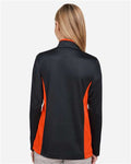 Harriton M786W Women's Flash Snag Protection Plus IL Colorblock Quarter-Zip Pullover - Black/ Team Orange - model back