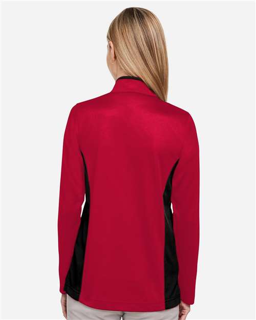 Harriton M786W Women's Flash Snag Protection Plus IL Colorblock Quarter-Zip Pullover - Red/ Black - model back