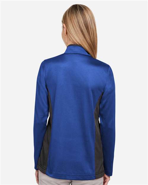 Harriton M786W Women's Flash Snag Protection Plus IL Colorblock Quarter-Zip Pullover - True Royal/ Black - model back
