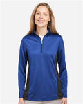Harriton M786W Women's Flash Snag Protection Plus IL Colorblock Quarter-Zip Pullover - True Royal/ Black - model front