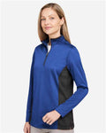 Harriton M786W Women's Flash Snag Protection Plus IL Colorblock Quarter-Zip Pullover - True Royal/ Black - model side
