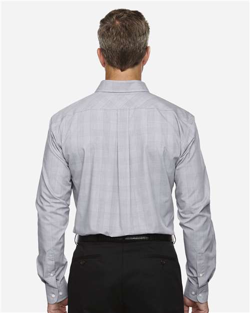 Devon & Jones DG520 Men's Crown Collection Glen Plaid Woven Dress Shirt - White/ Graphite/ Light Grey - model back