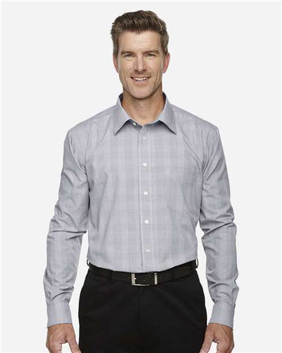 Devon & Jones DG520 Men's Crown Collection Glen Plaid Woven Dress Shirt - White/ Graphite/ Light Grey - model front