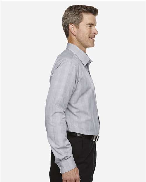 Devon & Jones DG520 Men's Crown Collection Glen Plaid Woven Dress Shirt - White/ Graphite/ Light Grey - model side