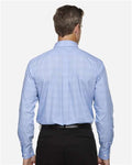 Devon & Jones DG520 Men's Crown Collection Glen Plaid Woven Dress Shirt - White/ Light French Blue - model back