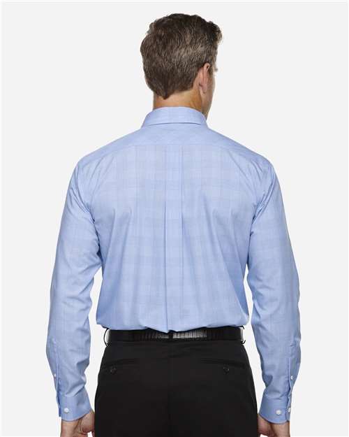 Devon & Jones DG520 Men's Crown Collection Glen Plaid Woven Dress Shirt - White/ Light French Blue - model back