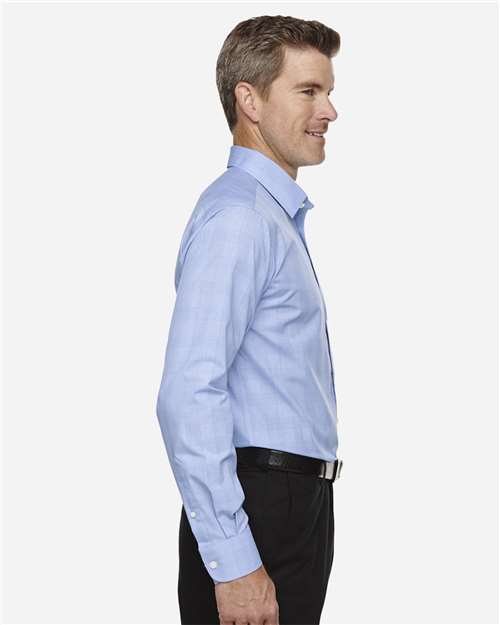 Devon & Jones DG520 Men's Crown Collection Glen Plaid Woven Dress Shirt - White/ Light French Blue - model side