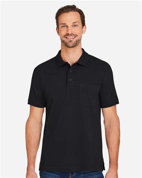 Harriton M205P Men's Valiant Cotton Snag Protect Pocket Polo - Black - model front