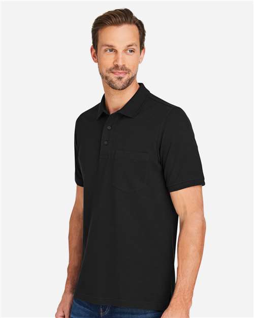 Harriton M205P Men's Valiant Cotton Snag Protect Pocket Polo - Black - model side