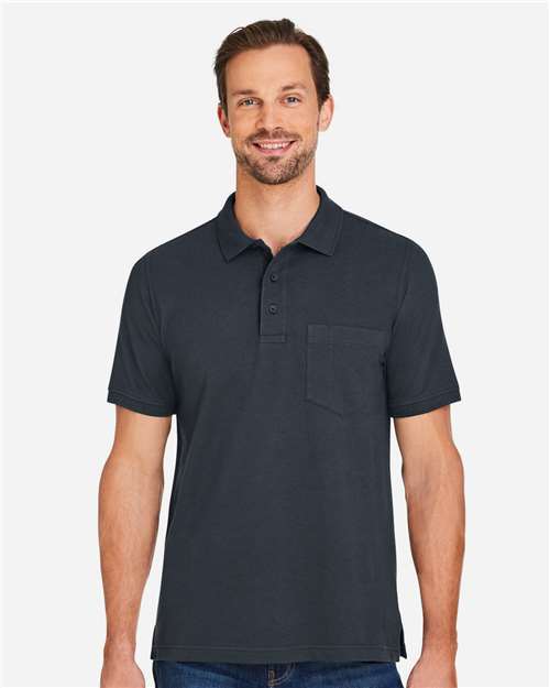 Harriton M205P Men's Valiant Cotton Snag Protect Pocket Polo - Dark Charcoal - model front