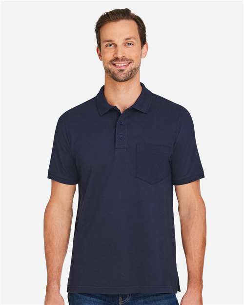 Harriton M205P Men's Valiant Cotton Snag Protect Pocket Polo - Dark Navy - model front
