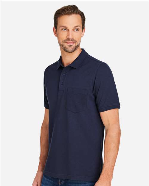 Harriton M205P Men's Valiant Cotton Snag Protect Pocket Polo - Dark Navy - model side