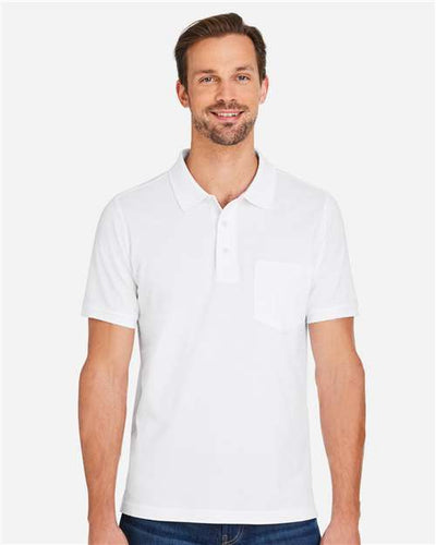 Harriton M205P Men's Valiant Cotton Snag Protect Pocket Polo - White - model front