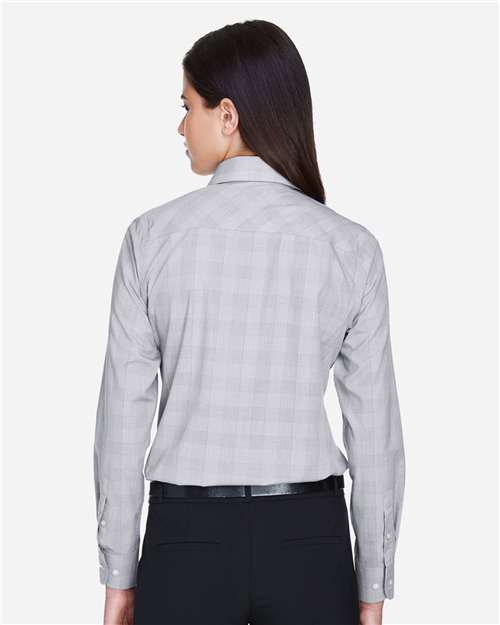 Devon & Jones DG520W Women's Crown Collection Glen Plaid Woven Dress Shirt - White/ Graphite/ Light Grey - model back