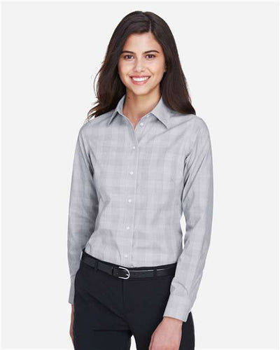 Devon & Jones DG520W Women's Crown Collection Glen Plaid Woven Dress Shirt - White/ Graphite/ Light Grey - model front