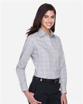 Devon & Jones DG520W Women's Crown Collection Glen Plaid Woven Dress Shirt - White/ Graphite/ Light Grey - model side