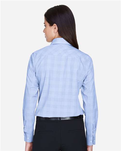 Devon & Jones DG520W Women's Crown Collection Glen Plaid Woven Dress Shirt - White/ Light French Blue/ French Blue - model back