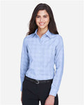 Devon & Jones DG520W Women's Crown Collection Glen Plaid Woven Dress Shirt - White/ Light French Blue/ French Blue - model front