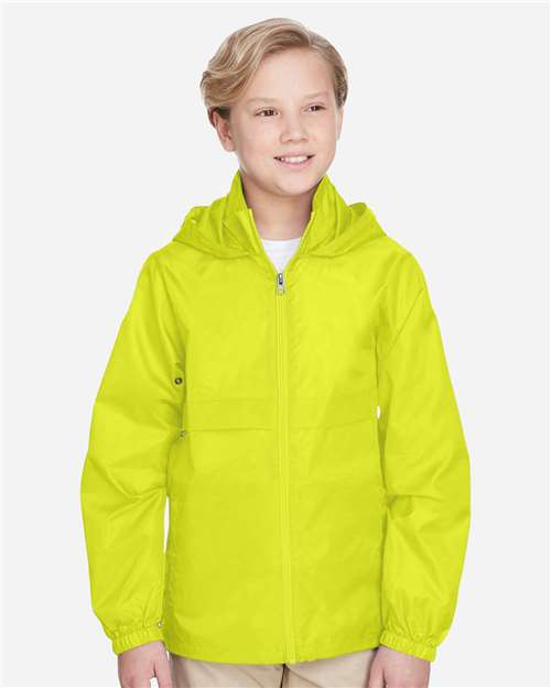 Team 365 TT73Y Youth Zone Protect Lightweight Jacket - Safety Yellow - model front