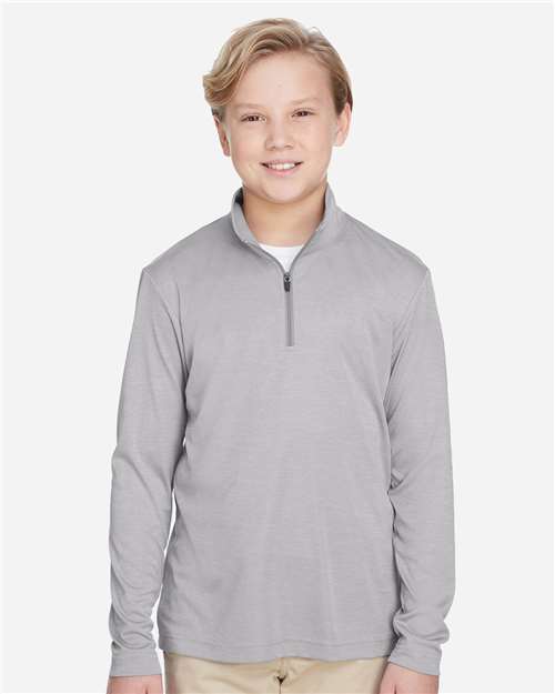 Team 365 TT31HY Youth Zone Sonic Heather Performance Quarter-Zip Pullover - Athletic Heather - model front