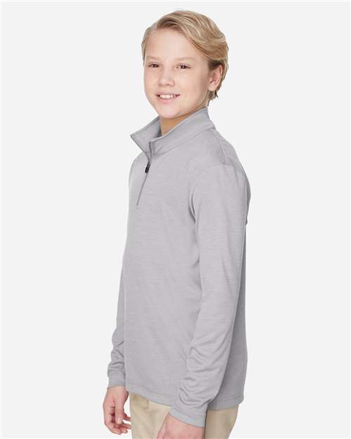 Team 365 TT31HY Youth Zone Sonic Heather Performance Quarter-Zip Pullover - Athletic Heather - model side
