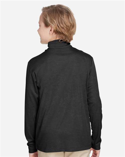 Team 365 TT31HY Youth Zone Sonic Heather Performance Quarter-Zip Pullover - Black Heather - model back