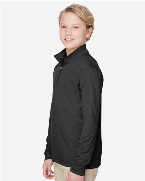 Team 365 TT31HY Youth Zone Sonic Heather Performance Quarter-Zip Pullover - Black Heather - model side